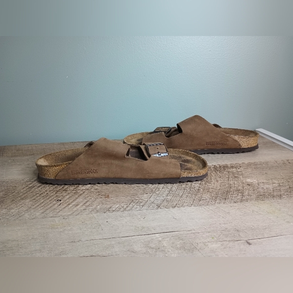 Birkenstock Arizona Suede Sandals 41 Womens 10 Mens 8 Brown Tan Buckle Comfort - Picture 6 of 14